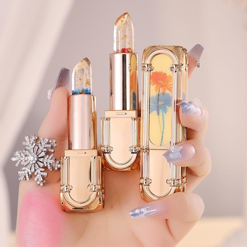 Flower Design Temperature Color Changing Lipstick, Thermochromic Lipstick, Moisturizing Long Lasting Tinted Lip Balm