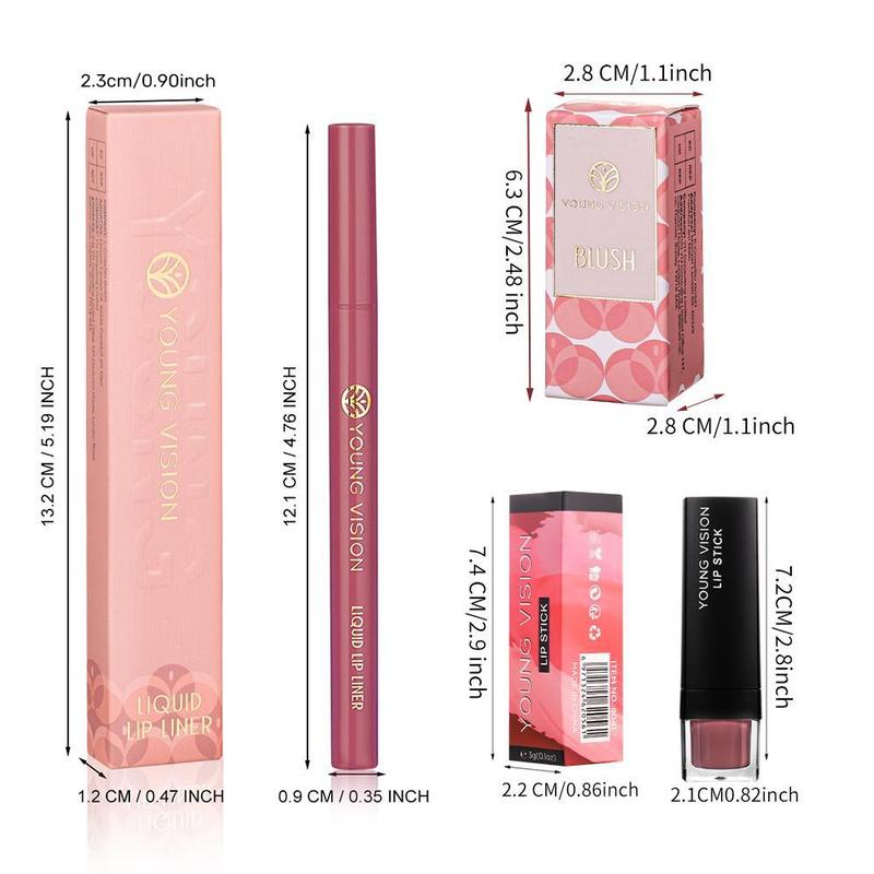 Makeup Set, 3 Counts set Long Lasting Blush & Lip Liner & Lipstick, Natural Look Makeup Kit for Women, Cosmetic Product for Girls