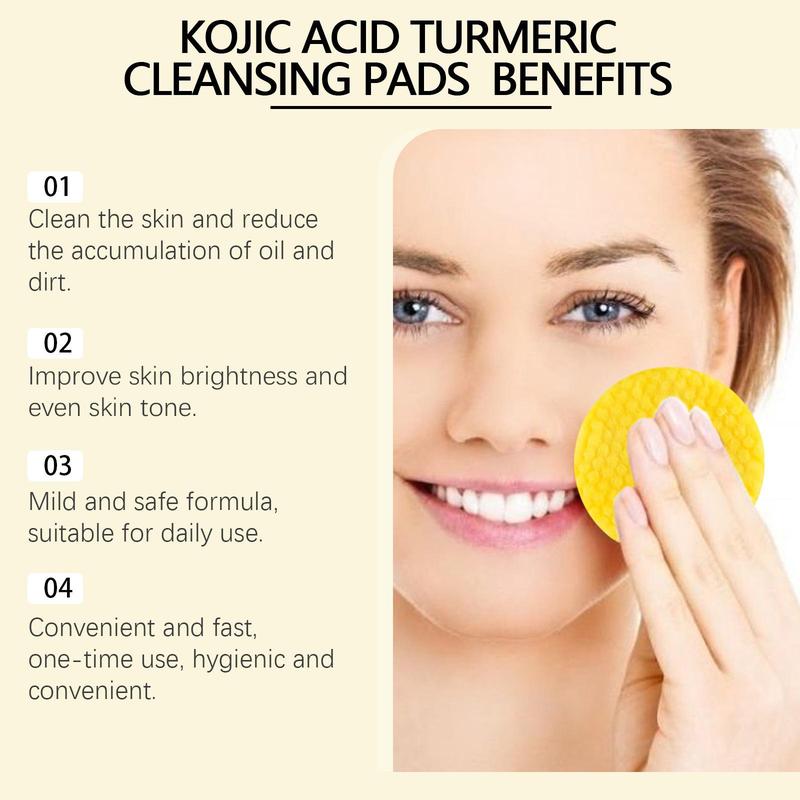 Kojic Acid & Turmeric Cleansing Pads, 60pcs set Gentle Exfoliating Facial Pads, Deep Cleansing Facial Skin Care Product for Women & Men