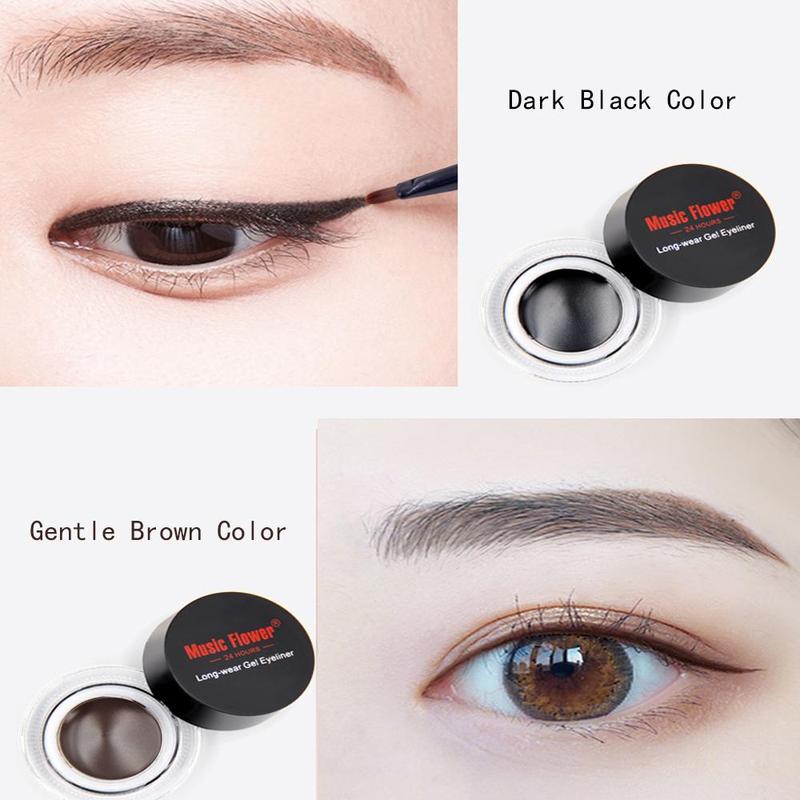 2 in 1 Black & Brown Long Lasting Makeup Eyeliner Pomade, 1 Set Smudge Proof Eyeliner Cream with Eyeliner Brush, Dual Use for Eyebrow Tint with Eyebrow Brush