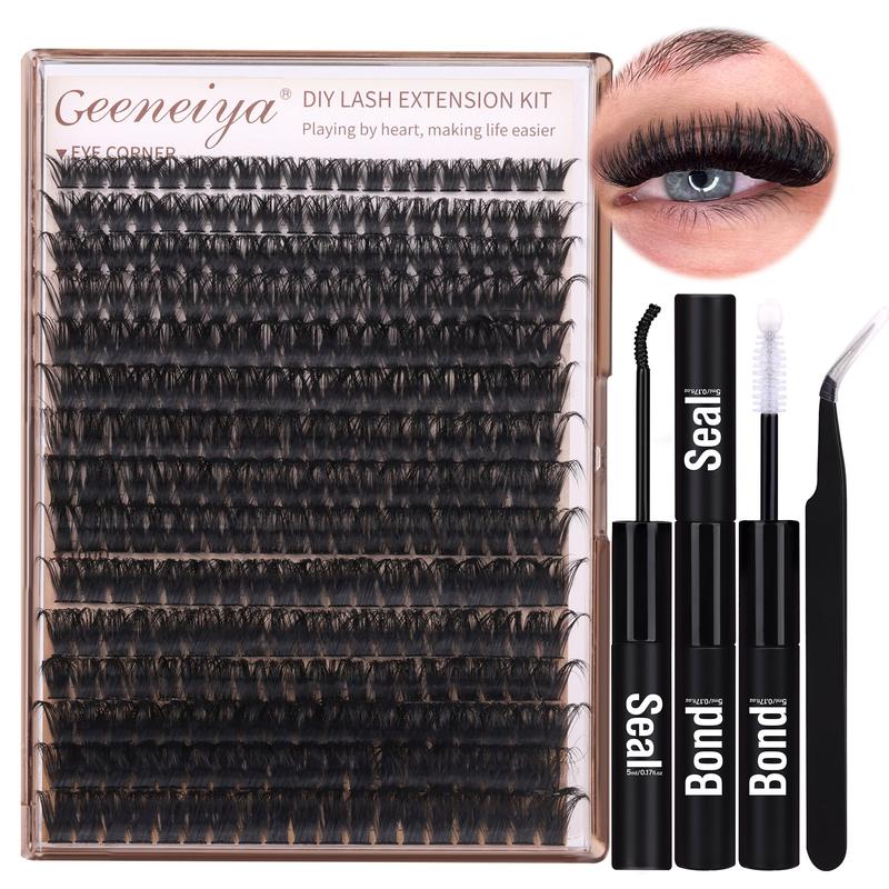 Geeneiya Volume Lash Clusters Kit with Lash Bond and Seal, Tweezers for Beginners and Proficient (10-18MM, 80D+100D)