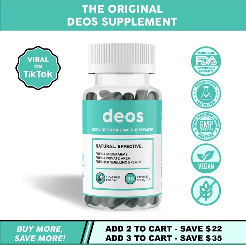 DEOS Interal Deodorant Supplement - Full Body Deodorizer for Gut Health, Skin Health, Detox & Digestion Support- Natural Odor Control Chlorophyll Pills for Head-to-Toe Freshness| 30 Capsules