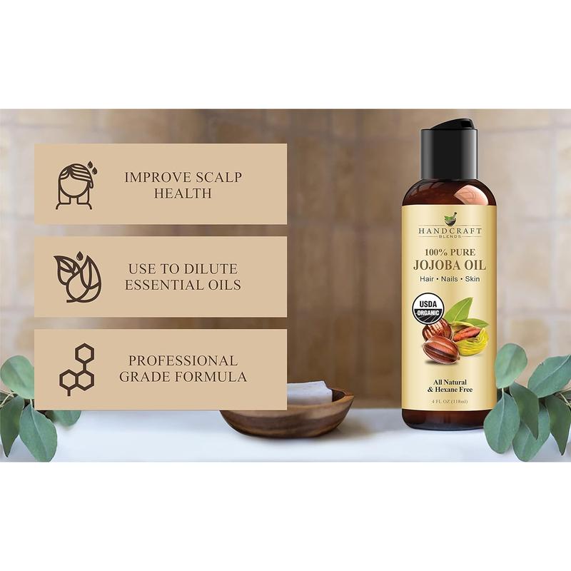 Handcraft Blends USDA Organic Jojoba Oil - 4 Fl Oz - 100% Pure and Natural - Premium Grade Oil for Skin and Hair - Anti-Aging Oil - Cold-Pressed and Hexane-Free Handcraft Blends Handcraft Blends Handcraft Blends Handcraft Blends