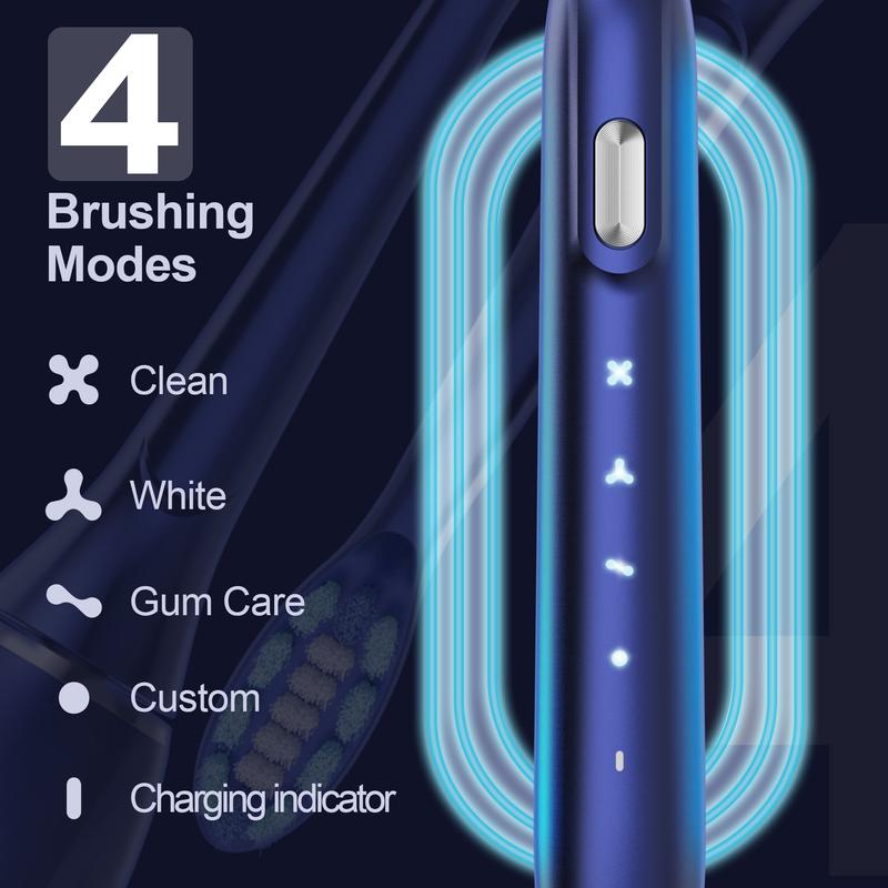 Joyye Electric Toothbrush with 4 Replacement Heads, 4 Cleaning Modes, IPX7 Waterproof, Low Noise - Available in Three Colors