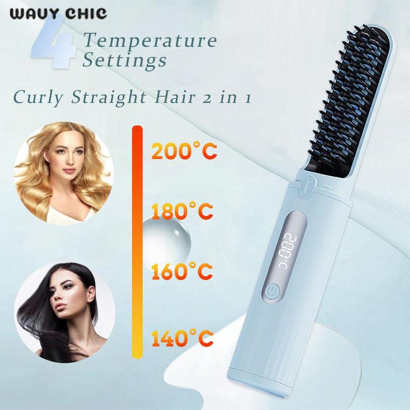 [Wavy Chic]2024 New Cordless Hair Straightening Brush, Rechargeable Portable Mini Hair Straightener, Negative Ion Hair Care Comb, Curly Hair Straightening 2 in 1