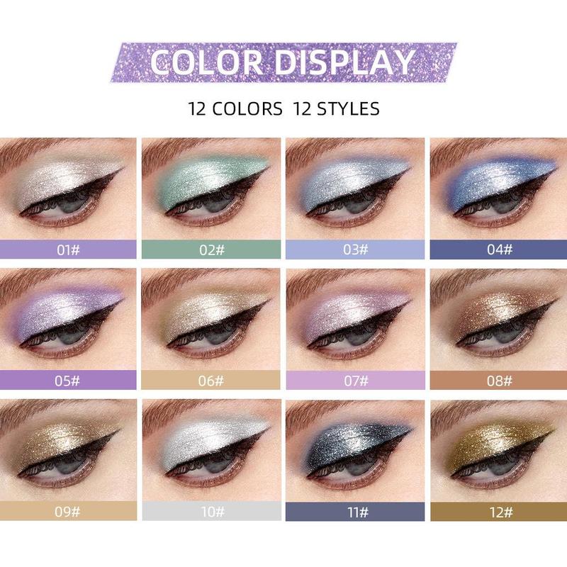 Glitter Liquid Eyeshadow, 12pcs set Pearlescent High Gloss Super Shimmer Glitter Sequins Multicolor Eye Makeup Set for Music Festival