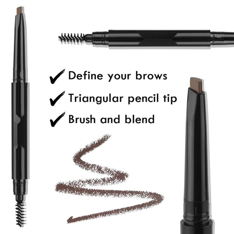 Eyebrow Pencil Set: Waterproof Eyebrow Pencil, Eyeliner and Double-ended Eyebrow Brush Smooth