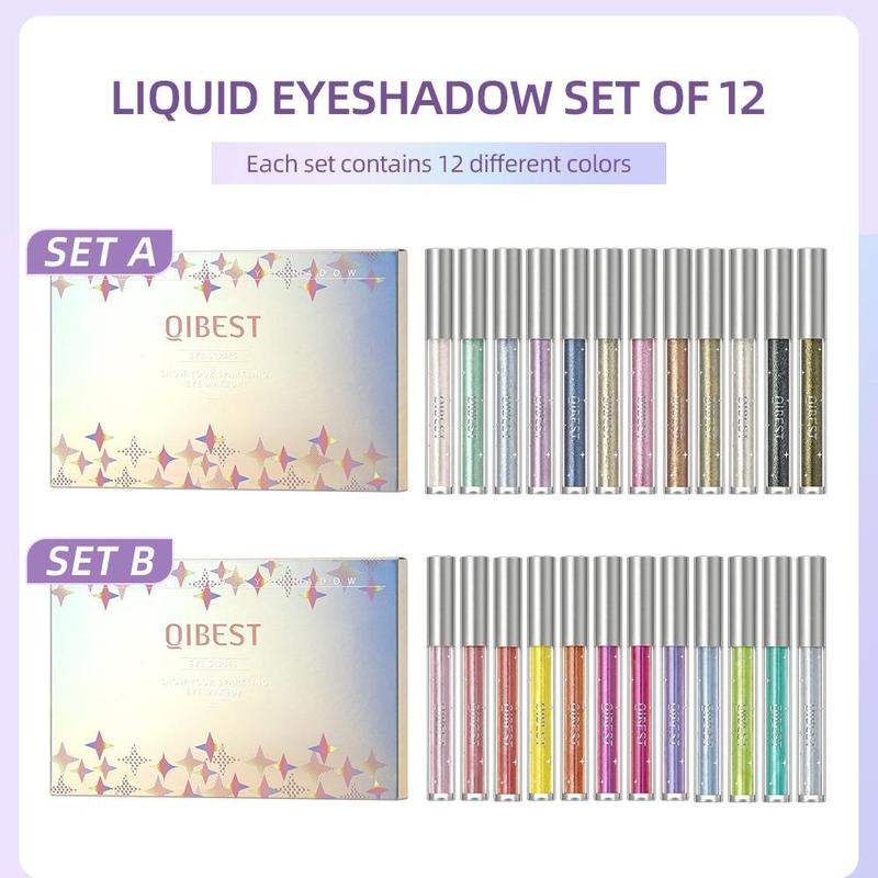 Glitter Liquid Eyeshadow, 12pcs set Pearlescent High Gloss Super Shimmer Glitter Sequins Multicolor Eye Makeup Set for Music Festival