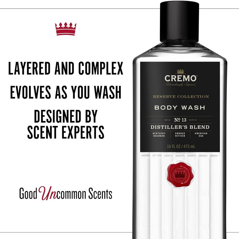 Cremo Rich-Lathering Distiller’s Blend Body Wash for Men, Smoked Vetiver and American Oak 16 Fl Oz Body Care Fragrance Scent Cologne