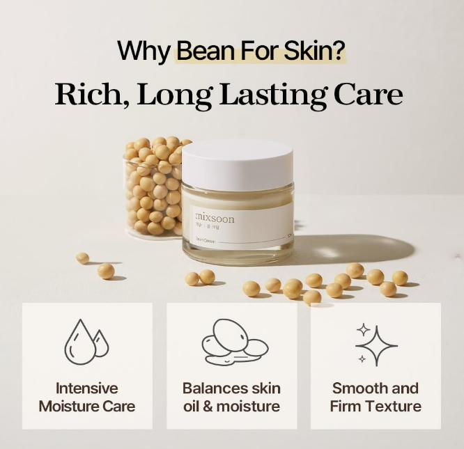 [mixsoon Official Shop] Bean Cream (1.69 Fl. Oz, 50ml) | Vegansnail Moisturizer Face Cream for Intense Moisture, Glow Skin, Hydrating & Soothing