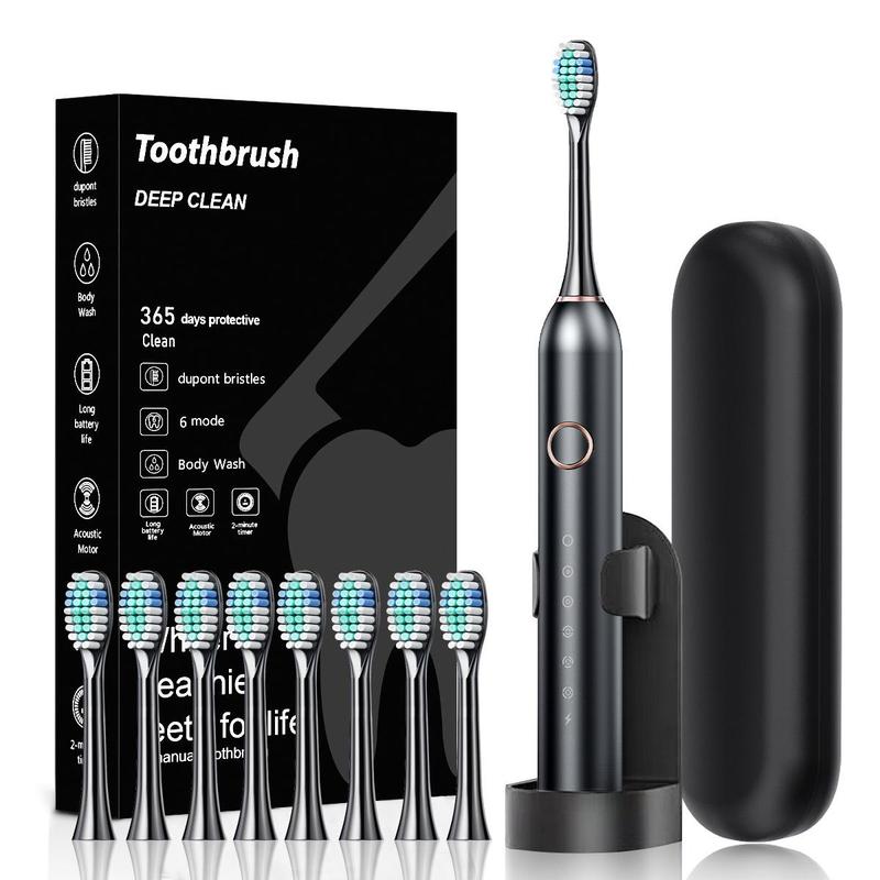 Electric Toothbrush Set for Christmas Gift, 1 Box Rechargeable Sonic Teeth Cleaning Toothbrush with 8 Counts Brush Heads & Storage Box, Oral Care Product for Adults