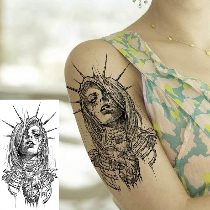 8pcs Cartoon Scary Girls Pattern Temporary Tattoo, Waterproof Realistic Tattoo Sticker for Festival Party Vacation