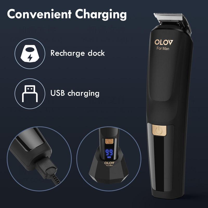 OLOV Beard Hair Trimmer for Men - All-in-One Mens Grooming Kit with Trimmer for Beard, Nose,face, Cordless Hair Clippers Electric Razor, Black Comfort