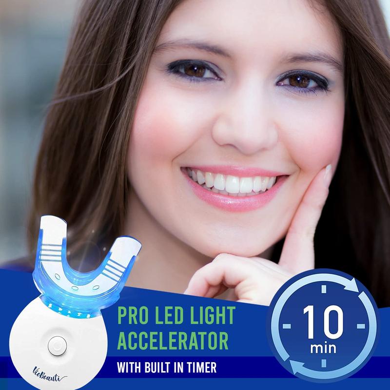 VieBeauti Teeth Whitening Kit - 5X LED Light Tooth Whitener with 35% Carbamide Peroxide, Mouth Trays, Remineralizing Gel and Tray Case - Built-in 10 Minute Timer Restores Your Gleaming White Smile Oral Gentle Black Friday Christmas gift