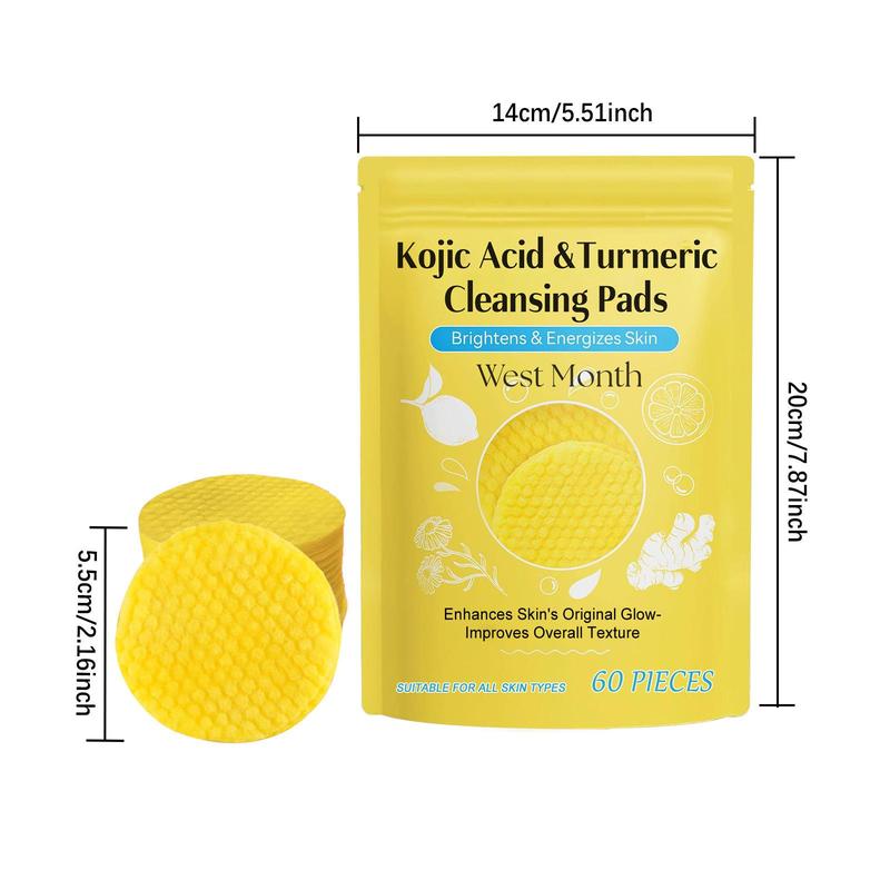 Kojic Acid & Turmeric Cleansing Pads, 60pcs set Gentle Exfoliating Facial Pads, Deep Cleansing Facial Skin Care Product for Women & Men