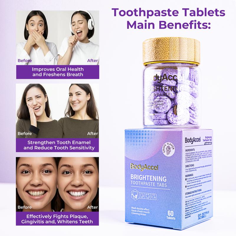 BodyAccel Toothpaste Tablets-Whitens Teeth-Freshens Breath-Remineralizes Enamel