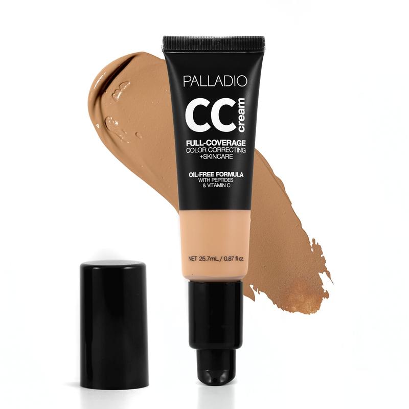 Palladio Full-Coverage Color Correction CC Cream, Oil-Free with Peptides & Vitamin C, Best for Correcting Redness and Uneven Skin Tone, Buildable Foundation Coverage, Vegan and Cruelty-Free