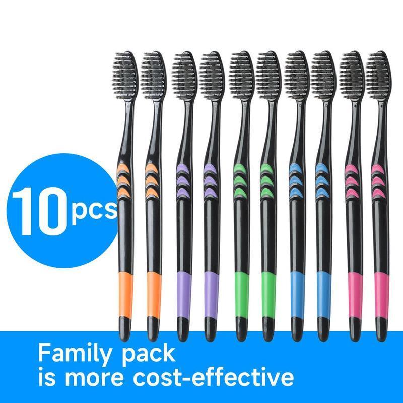 Mixed Color Toothbrushes, 10pcs Deep Cleaning Charcoal Toothbrush Set for Adults, Oral Care Product