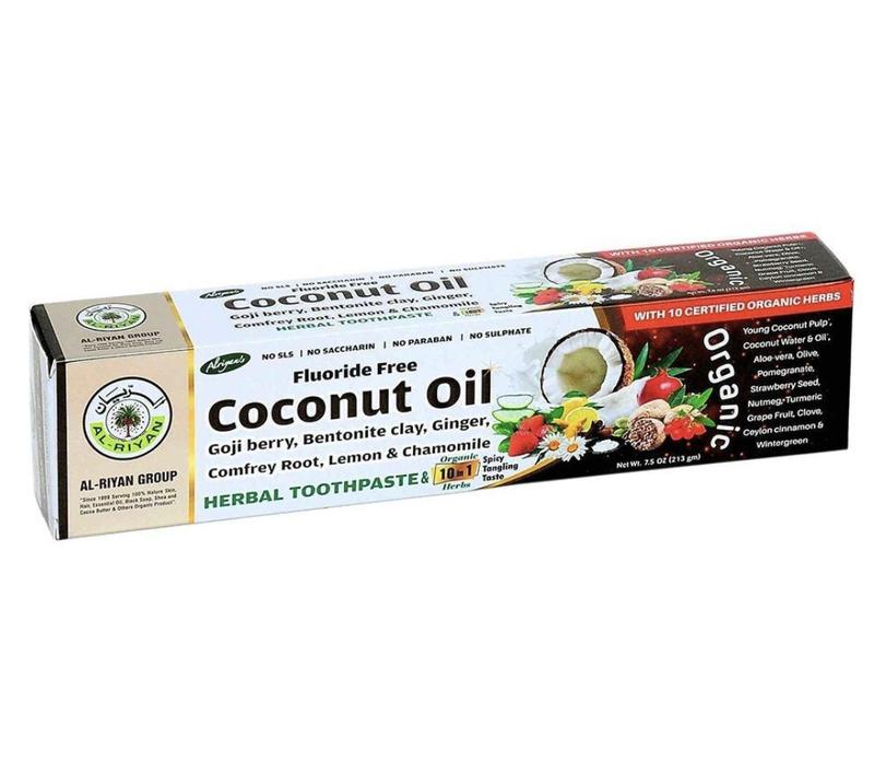 Coconut Oil, Goji Berry, Bentonite Clay, Ginger, Comfrey Root, Lemon and Chamomile 10 in 1 organic Herb Toothpaste - 7.5 oz