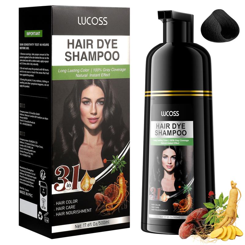 Lucoss Black hair dye, Dark Brown Hair Color Shampoo for Gray Hair 500ML, Unisex hair dye shampoo, 3 in 1 Hair dye shampoo 500ml, safe natural shampoo, Thanksgiving and Christmas gifts