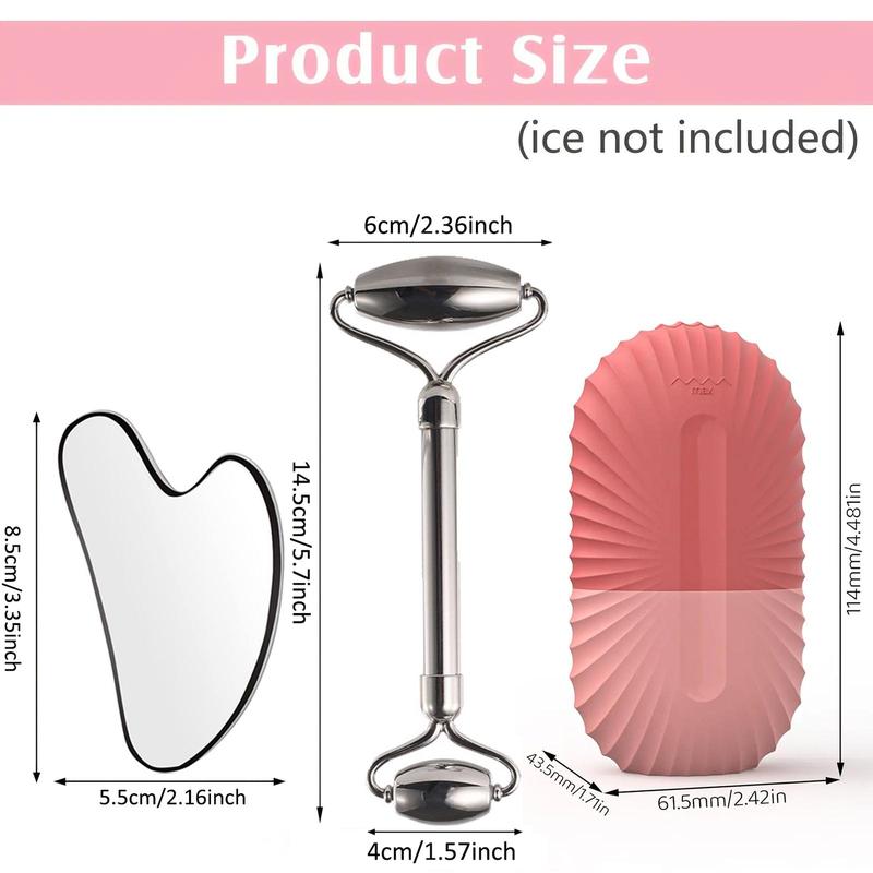 Face Roller Facial Skincare Ice Roller Set, 1 Set Heart-shaped Design Facial Scraper & Ice Roller Mold & Double-head Ice Roller for Face, Facial Massage Roller, Christmas Gift