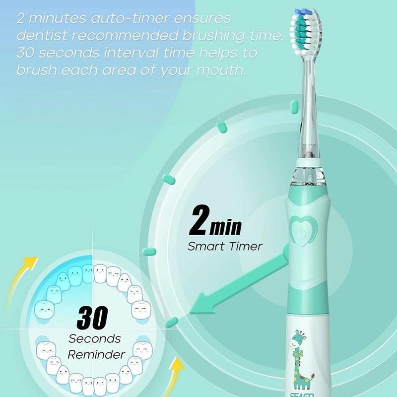 Electric Toothbrush for Kids, 1 Count Toothbrush Handle & 4 Counts Brush Heads, Waterproof  Intelligent Deep Cleaning Toothbrushes for Children