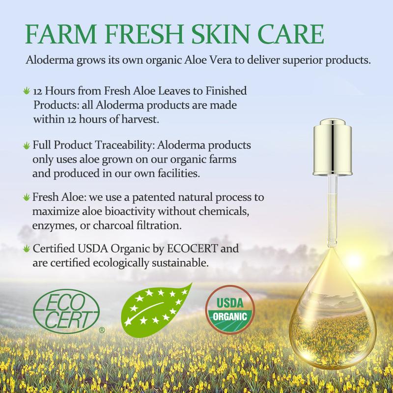 ALODERMA Pure Organic Aloe Vera Gel Made within 12 Hours of Harvest for Face, Body, Scalp, & Hair - Soothing Hydrating Aloe Gel, 7oz Gentle Skincare