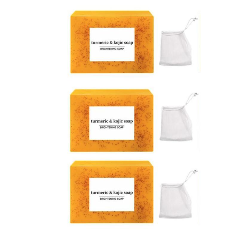 Lemon Turmeric & Kojic Acid Soap Bar, Face &Body Wash, Dark Spot Reducer, Daily SkinCleanser Sets for Acne-prone Skin, MoisturizingGentle Kojic Acid Soap Bar Set with Soap SaverBags, Halloween, Fall