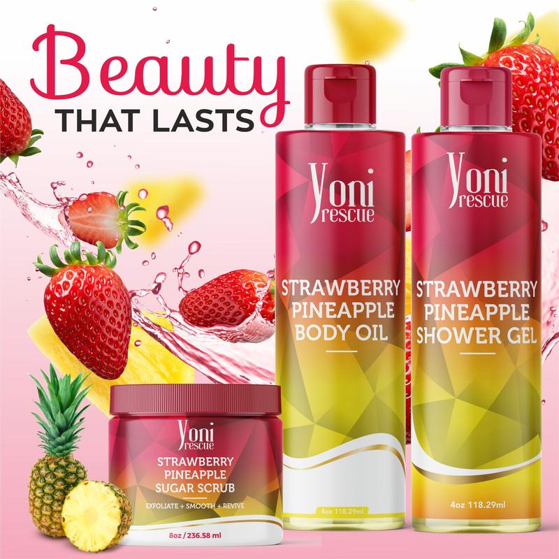 Strawberry Pineapple Trio Bundle - Shower Gel + Body Oil + Sugar Scrub