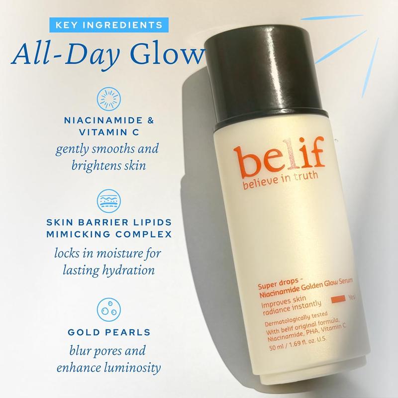 belif Super Drops Niacinamide Vitamin C Glow Serum  2-in-1 Hydrating & Brightening Makeup Primer, illuminator Lightweight Gel