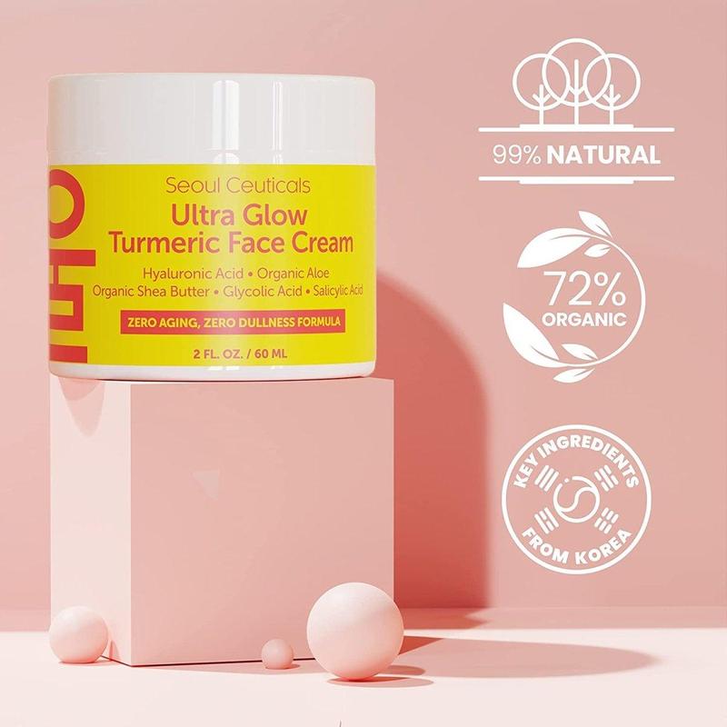 Seoul Ultra Glow Turmeric Face Moisturizer with Hyaluronic Acid, Organic Shea Butter, Glycolic Acid, and Salicylic Acid - Korean Skincare for Youthful Skin, Comfort  & Skin Repair