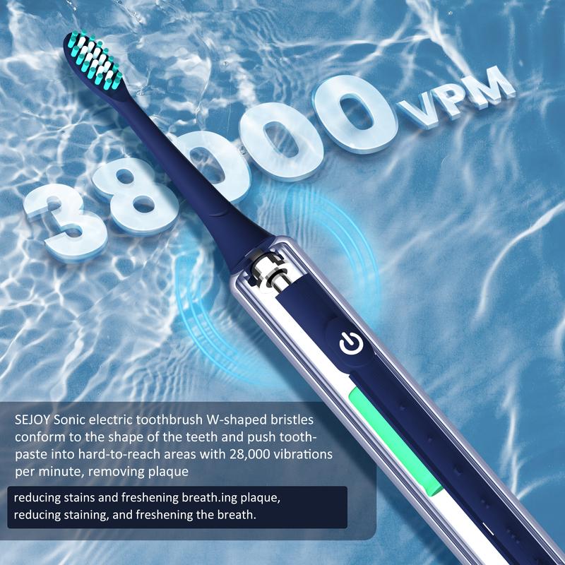 SEJOY Sonic Electric Toothbrush Rechargeable Power 5 Modes Timer, With 8 Brush Heads