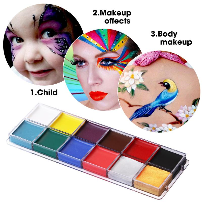 12 Colors Face & Body Paint Palette, 1 Box Highly Saturation DIY Body Paint Palette, Body Makeup for Cosplay, Party, Festival