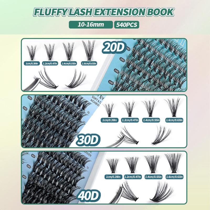 Mixed Length Individual Lashes, 540pcs set Natural Look Eyelash Extensions, Self Grafting Curl Eyelashes, False Eyelashes for Women & Girls Makeup, Christmas Gift