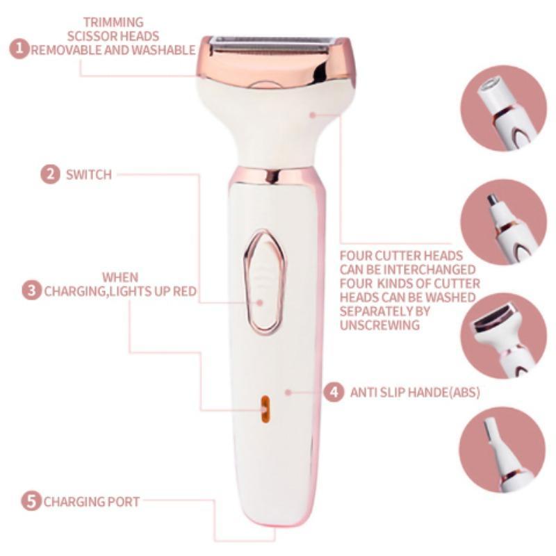 4 in 1 Electric Eyebrow Trimmer, 1 Box Rechargeable Waterproof Eyebrow Shaver & Accessories, Multifunctional Hair Removal Tool for Women, Christmas