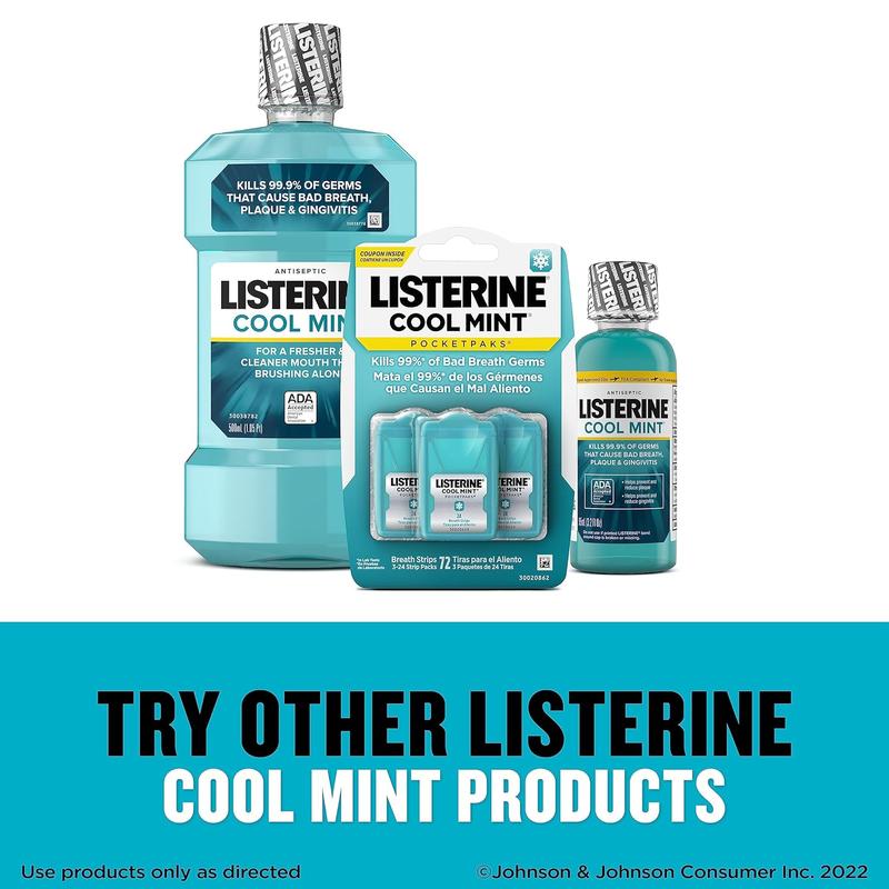 Listerine Cool Mint Pocketpaks Breath Strips Kills Bad Breath Germs, 24-Strip Pack, 3 Pack spray bucal