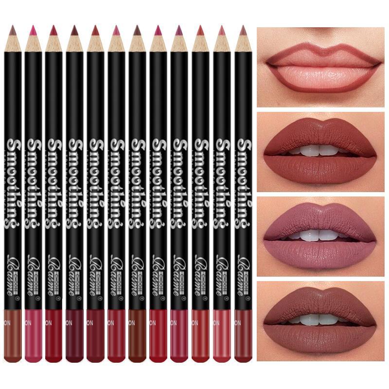 Lip Liner Set, 12pcs set Matte Lip Liner Pencil, Easy Coloring Lip Pencil, Suitable for All Occasions, Girls and Women Makeup Accessories, Makeup Products, Christmas, Christmas Gift