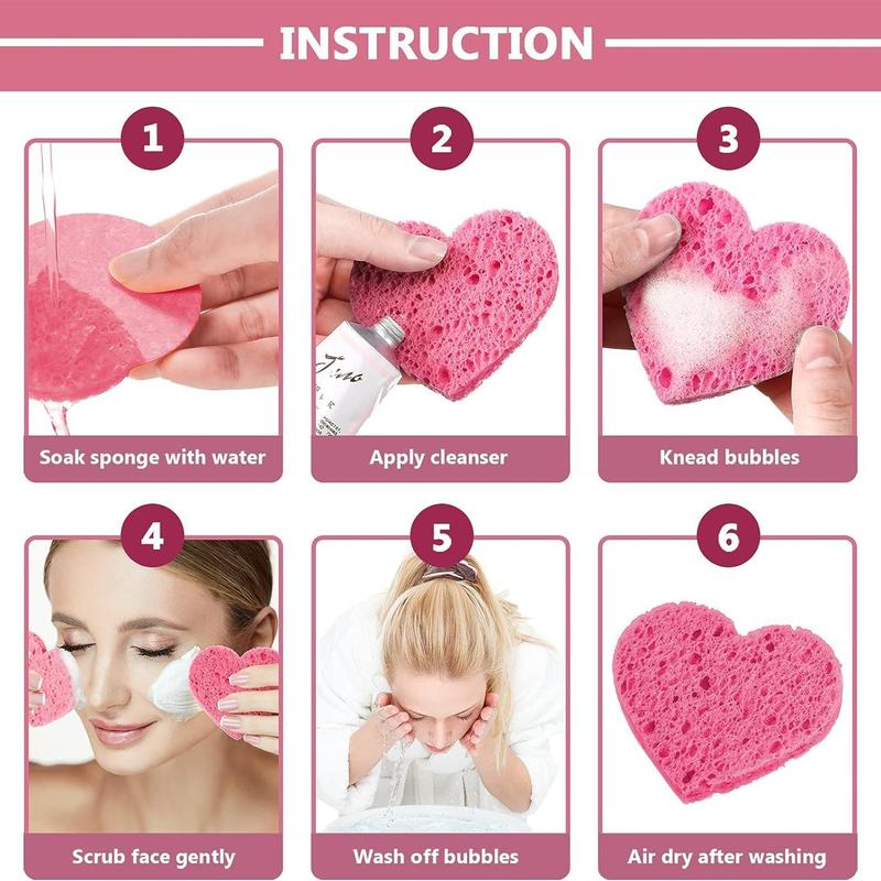 Comfort Skincare Heart Shaped Facial Cleansing Sponge, 60pcs Heart-shaped Compressed Facial Sponge, Professional Cosmetic Spa Facial Sponges, Summer Gift, Beauty Blenders