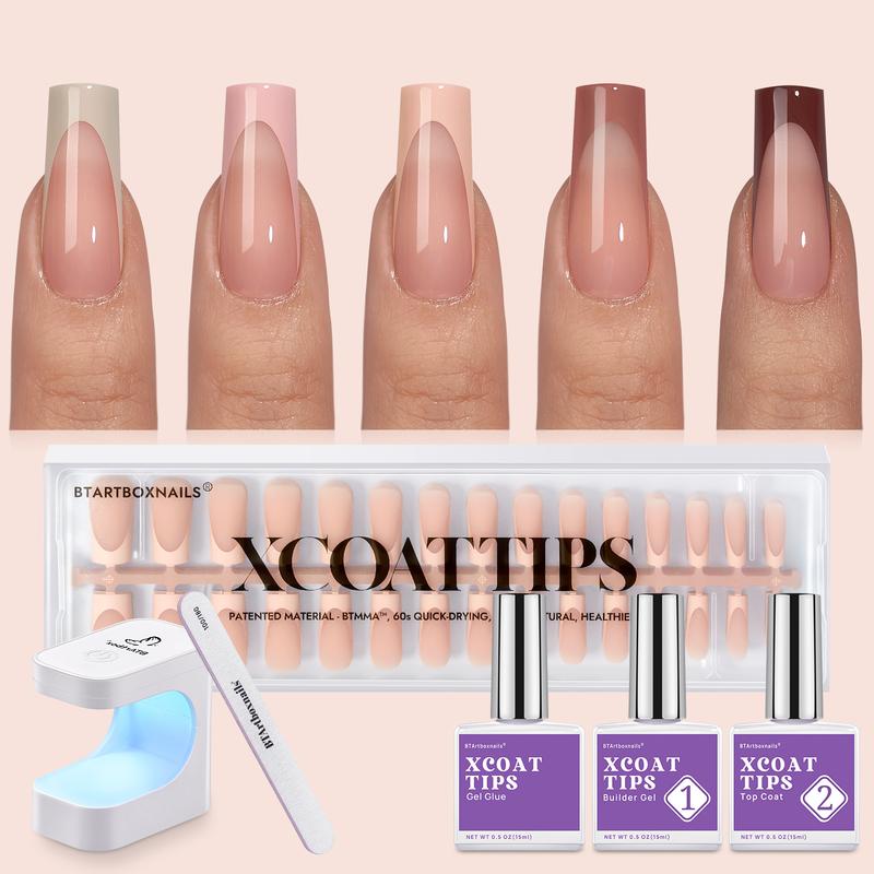 btartboxnails XCOATTIPS French Tip Press on Nails - Square or Almond Skin tones Press On Nails ,46.99$ Long Fake Nails Kit with UV Glue, Nails Lamp, All in One Soak Off Acrylic Fake Nail Extension