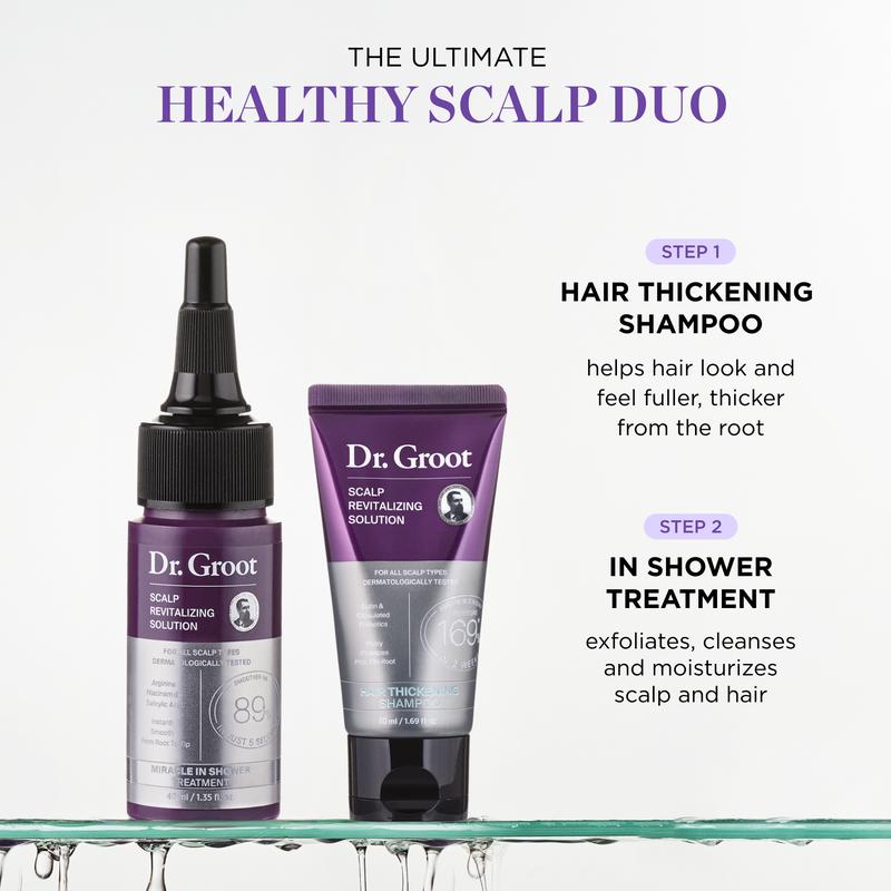 Dr. Groot Scalp Revitalizing Gift Set with Hair Thickening Shampoo and Miracle in Shower Treatment Travel Size fuller hair Conditioner Haircare