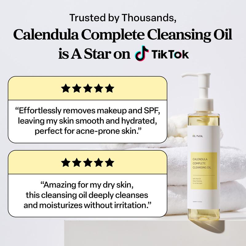 IUNIK Calendula Complete Cleansing Oil - Official Product Korean Gentle Blackhead Melting and Makeup Remover Facial Oil Cleanser (6.7 fl oz)