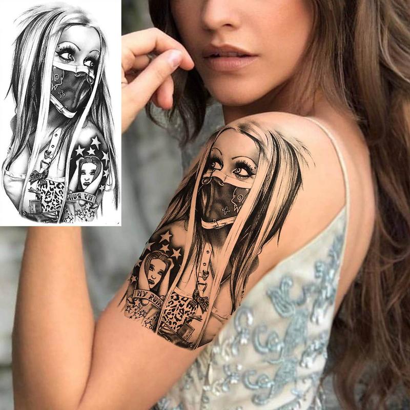 8pcs Cartoon Scary Girls Pattern Temporary Tattoo, Waterproof Realistic Tattoo Sticker for Festival Party Vacation