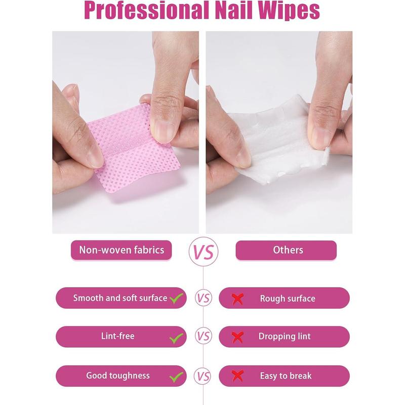 Lint Free Nail Wipes, 400 PCS Non-Woven Fabric Nail Cleaning Pads Pink Lash Extensions Glue Cleaning Wipes Nail Salon Supplies (400 PCS)