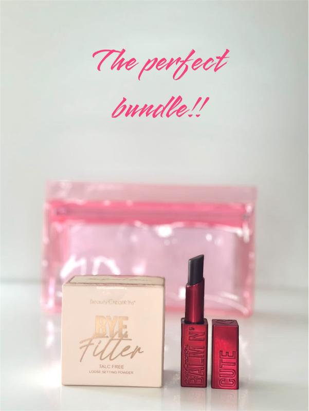 Everything you need for a perfect beauty routine in one chic bundle - THE PERFECT BUNDLE  - BYE FILTER TRANSLUCENT DREAM + BALM N CUTE CHERRY + WATER RESISTANT ZIPPERED TRAVEL COSMETIC POUCH - BEAUTY CREATIONS Matte Smooth Lightweight Makeup