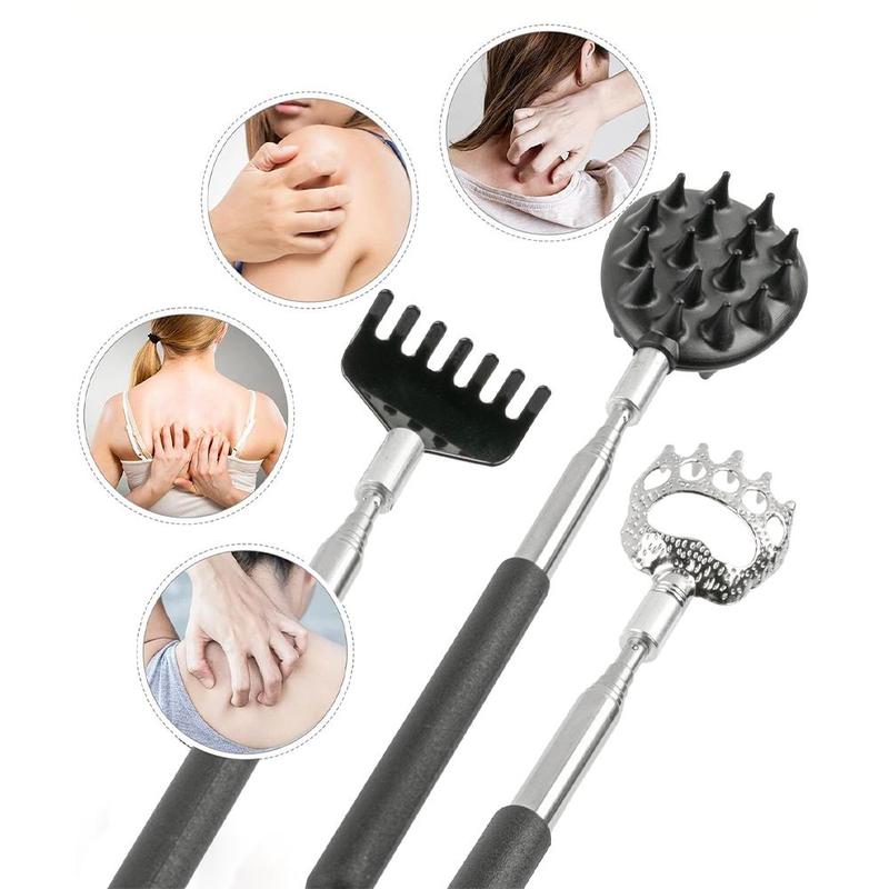 3 in 1 Bear Claw Design Telescoping Back Scratcher, 4pcs set Retractable Back Scratcher, Including 3 Replaceable Scratcher Heads and 1 Extendable Stick, Manual Massage Tools for Men & Women