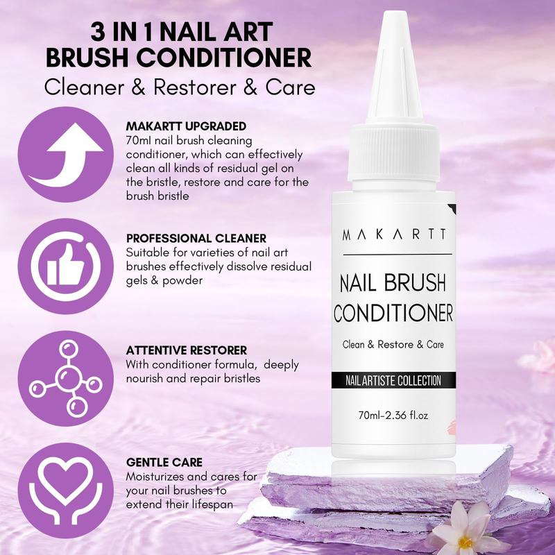 Makartt Nail Art Brushes Conditioner Cleaner, Cleaner & Restorer & Care Brush Bristles, Acrylic Brush Cleaner Gel Used for Solid Gel Polish Nail Art Liner Builder Gel Manicure Brush - 70ml 2.36 fl. oz Cleansing Cleanser Nail Care Nail Polish