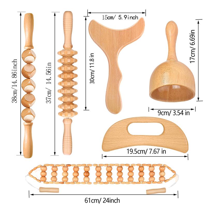 Wooden Massage Tool Set, 6 Counts set Wooden Massager for Body Shaping, Manual Massage Tools for Women & Men, Christmas Gift