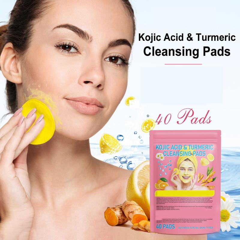 Aliver Kojic Acid Turmeric Cleansing Pads - Turmeric Cleansing Pads, Exfoliating, Enriched Vitamin C, Gentle & Non-Irritating for Face Body - 40 Pads Skincare Skin Repair