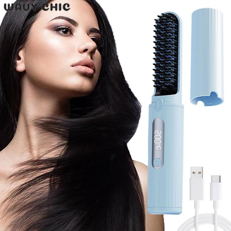 [Wavy Chic]2024 New Cordless Hair Straightening Brush, Rechargeable Portable Mini Hair Straightener, Negative Ion Hair Care Comb, Curly Hair Straightening 2 in 1