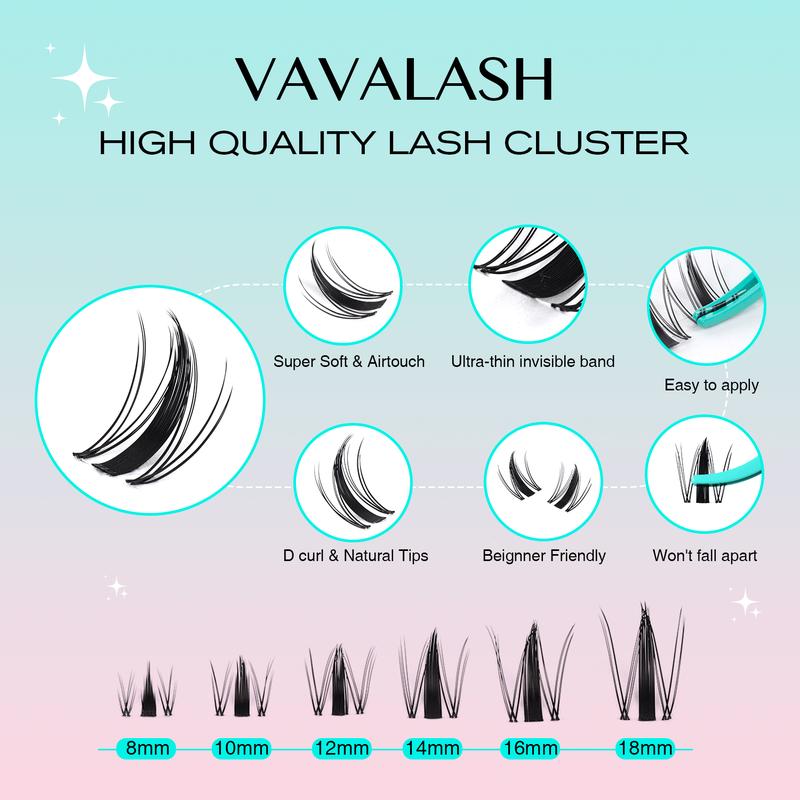 VAVALASH Wide Ultra-thin Invisible Lash Band, Ivy Daily Natural Individual Cluster Lash Kit, Pixie Manga Lash, Diva Fuffly Magic Clusters, Beginner Friendly,  Waterproof Lash bond For Girls Beauty Makeup At Home Eyelashes Cosmetic